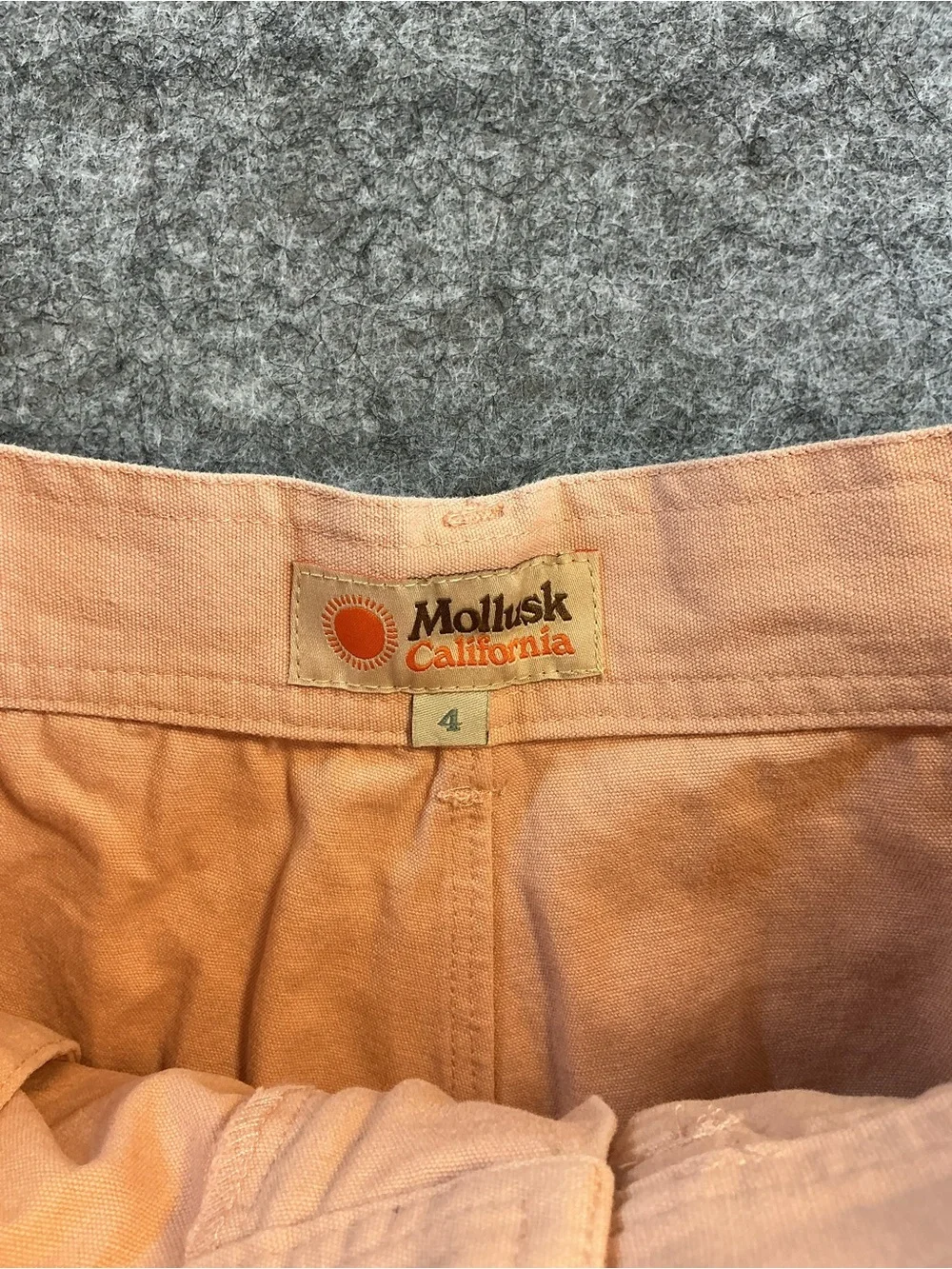 Mollusk California Boho Retro Women’s High-Rise Frayed Hem Shorts in Peach